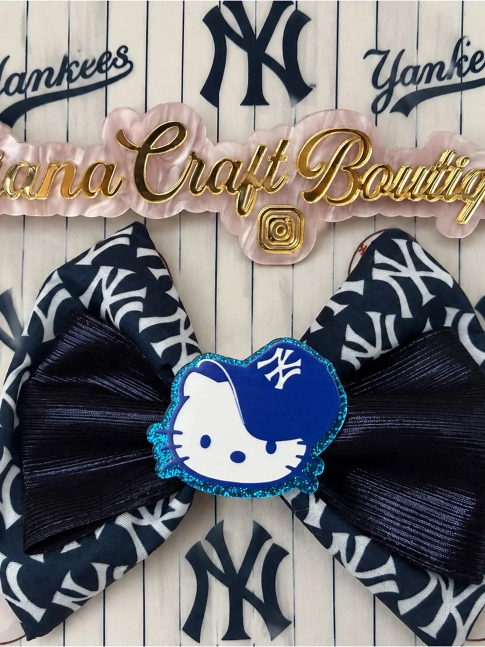 Navy Blue Baseball Bow Hair Clip for Kids